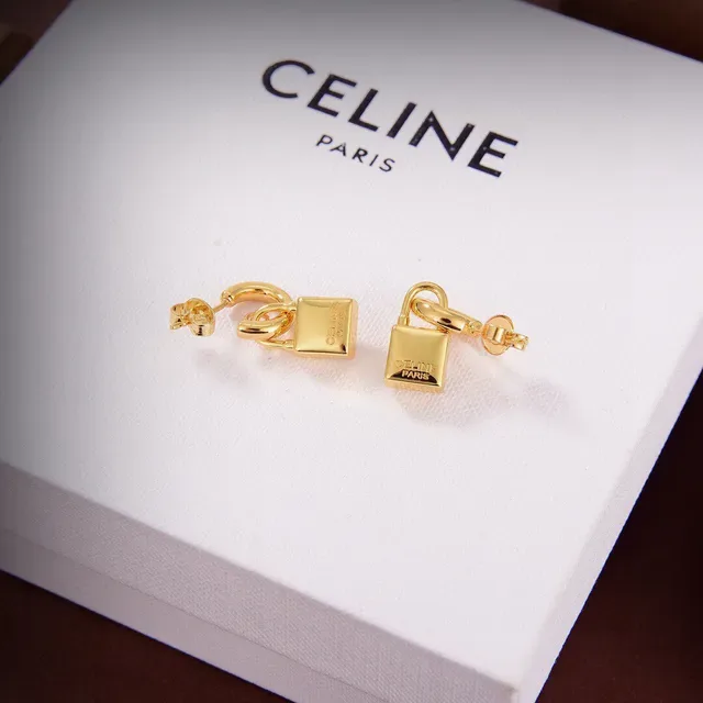 Celine গোল্ড-টোন লক-শেপড স্কয়ার ক্রিস্টাল কানের দুল 2
