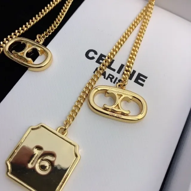 Celine Triomphe أقراط سلسلة ذهبية اللون 4