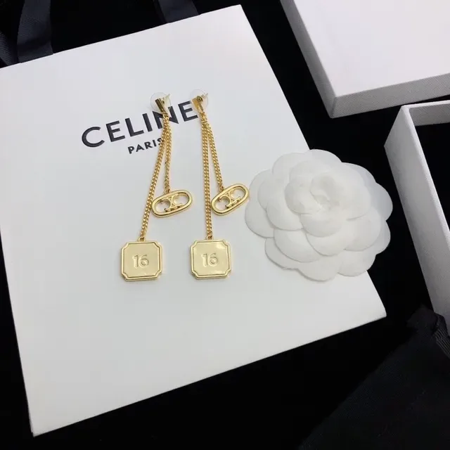 Celine Triomphe أقراط سلسلة ذهبية اللون 8