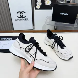 Chanel Beige Black Off-White Suede-Like Upper Contrast Piping Lifestyle Sneakers