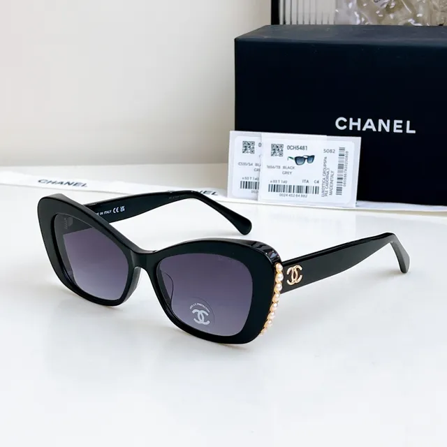 Chanel Black Gold Cat-Eye Silhouette Acetate Frame Sunglasses 6