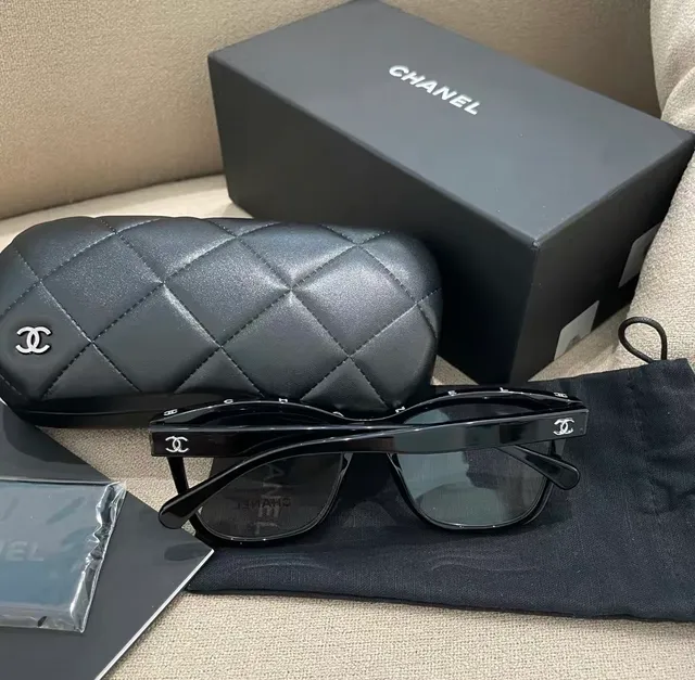 Chanel نظارات بصرية إطار أسيتات أسود مستطيل سميكة 4