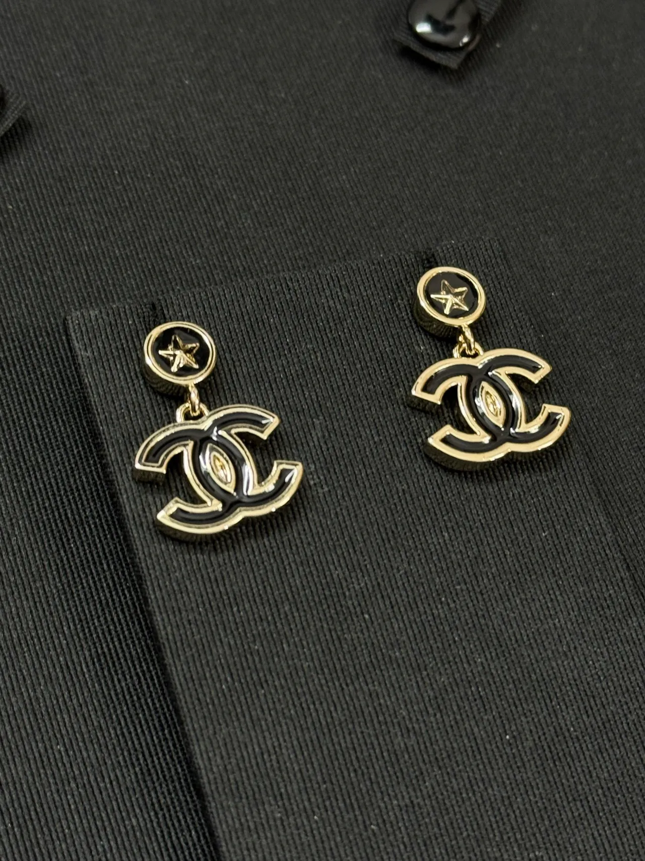 Chanel Black Silver Double-Drop Enamel CC Logo Earrings 2
