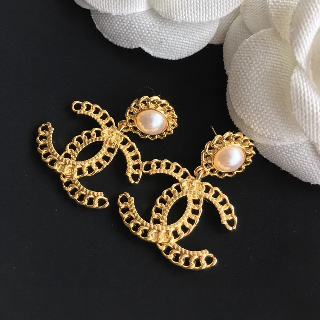 Chanel CC سلسلة لؤلؤ تنزلق أقراط 5