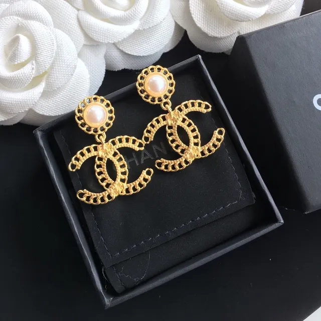 Chanel CC سلسلة لؤلؤ تنزلق أقراط 7