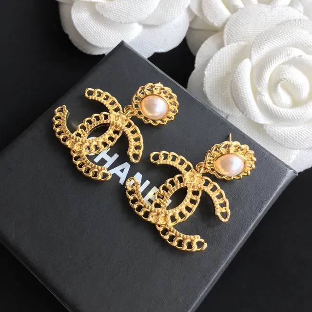 Chanel CC سلسلة لؤلؤ تنزلق أقراط 8
