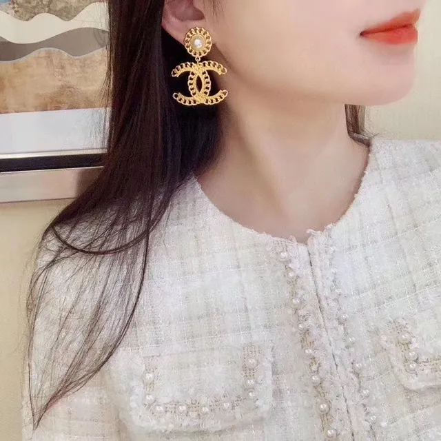 Chanel CC سلسلة لؤلؤ تنزلق أقراط 9