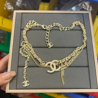 Chanel CC Logo Chain Necklace সোনালি রং বহু চেইন লেয়ার্ড নেকলেস