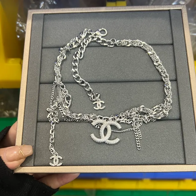 Chanel CC Logo Chain Necklace Gold-Tone Multi-Chain Layered Necklace 2