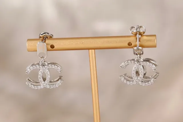 Chanel CC Logo Pavé Crystal Drop Earrings 4