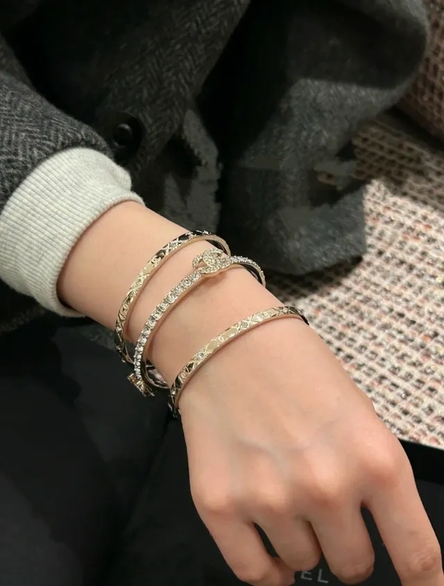 Chanel كلاسيك سوار ذهب فضة معدن كريستال-مكلف سوار 3