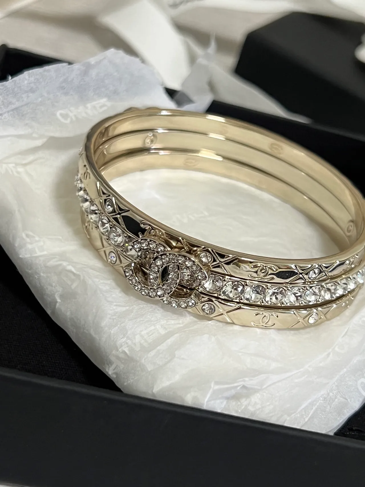 Chanel كلاسيك سوار ذهب فضة معدن كريستال-مكلف سوار 6