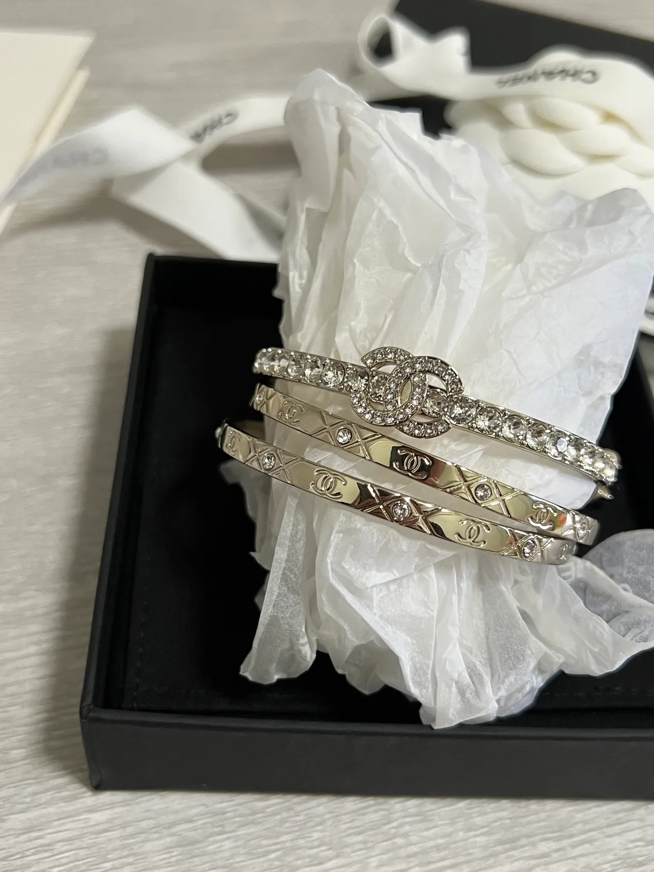 Chanel كلاسيك سوار ذهب فضة معدن كريستال-مكلف سوار 7