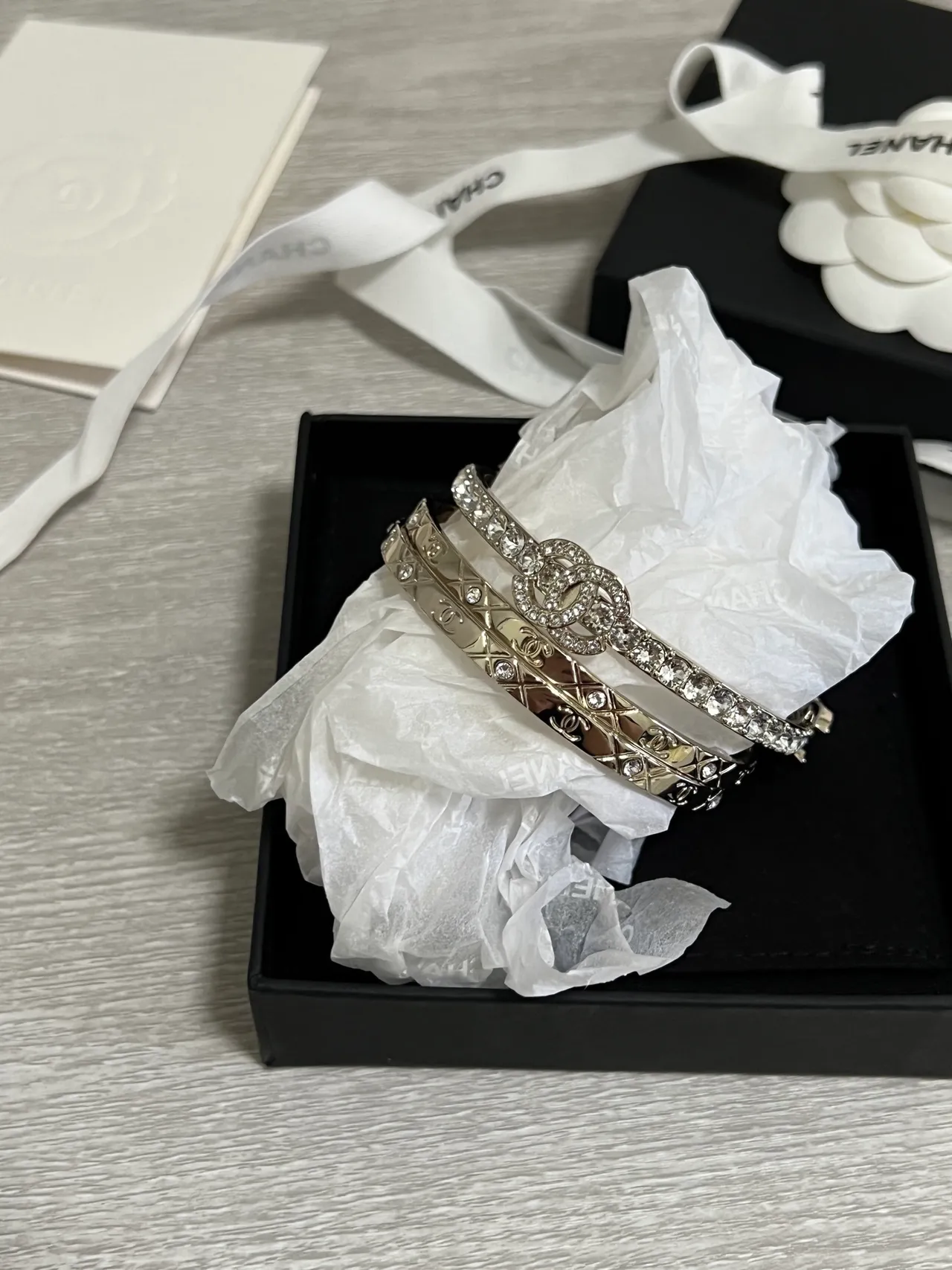 Chanel كلاسيك سوار ذهب فضة معدن كريستال-مكلف سوار 8