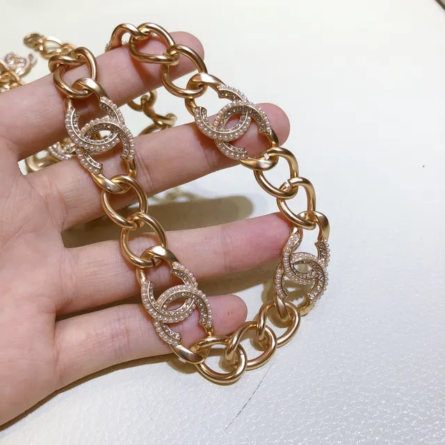 Chanel كريستال CC سلسلة حزام حقيبة حزام أزياء نغمة ذهب وردي 2