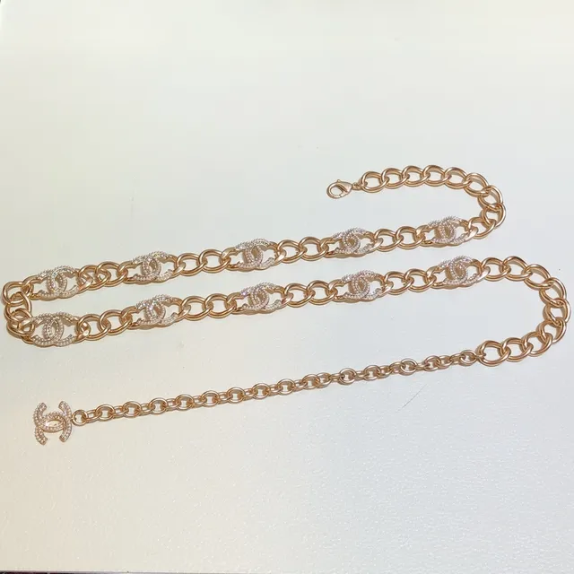 Chanel كريستال CC سلسلة حزام حقيبة حزام أزياء نغمة ذهب وردي 3