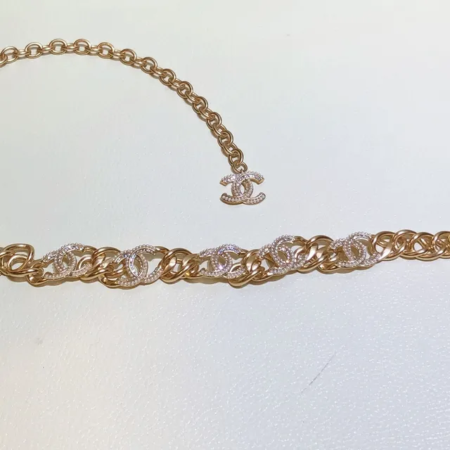 Chanel كريستال CC سلسلة حزام حقيبة حزام أزياء نغمة ذهب وردي 5