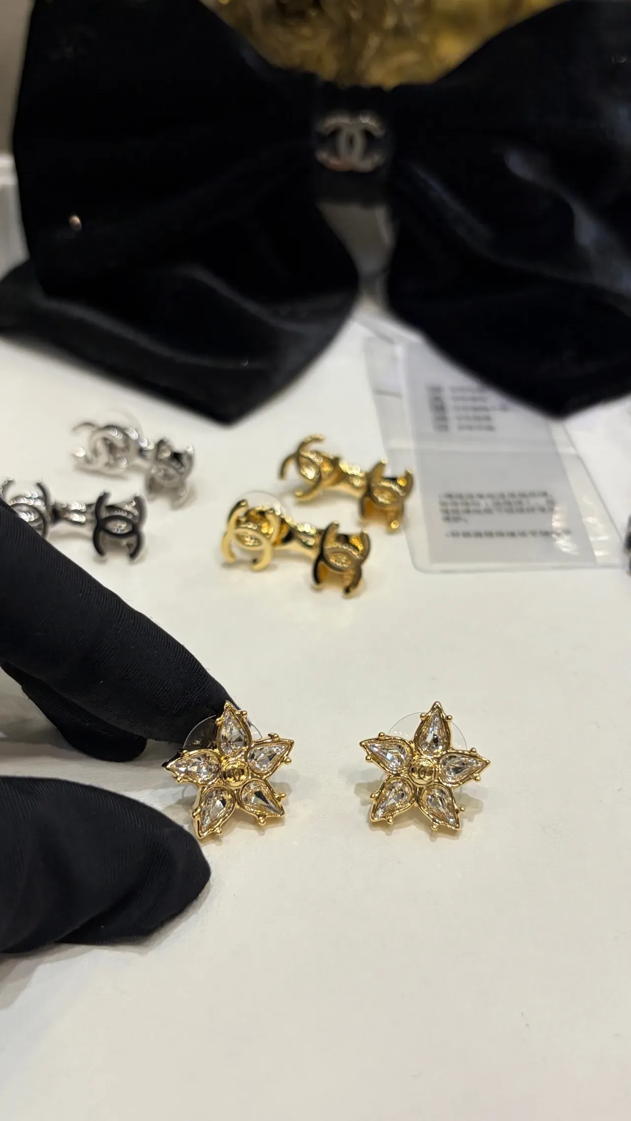 Chanel Gold Transparent Floral Starburst Crystal-Encrusted Earrings 4