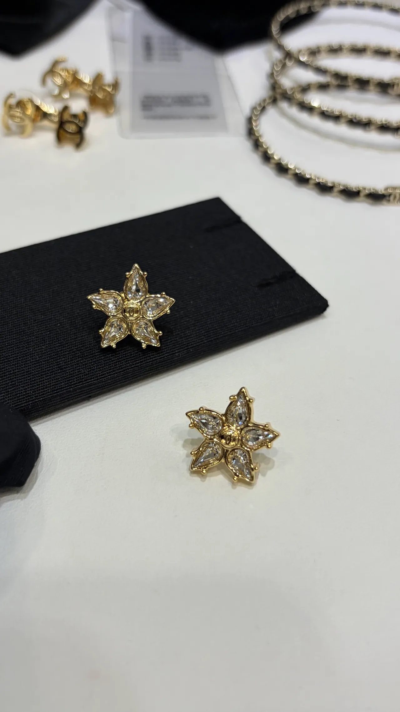 Chanel Gold Transparent Floral Starburst Crystal-Encrusted Earrings 6