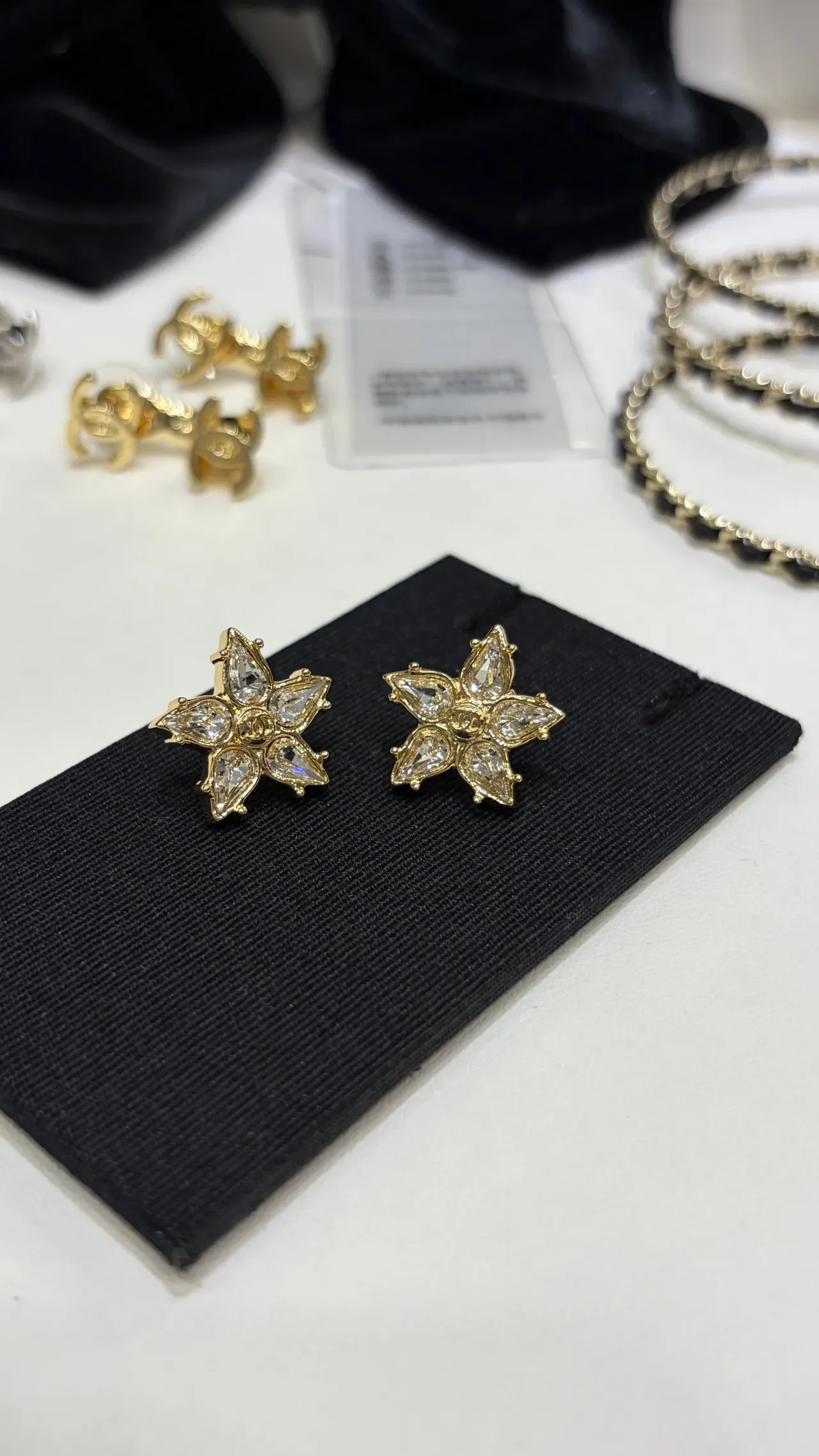 Chanel Gold Transparent Floral Starburst Crystal-Encrusted Earrings 7