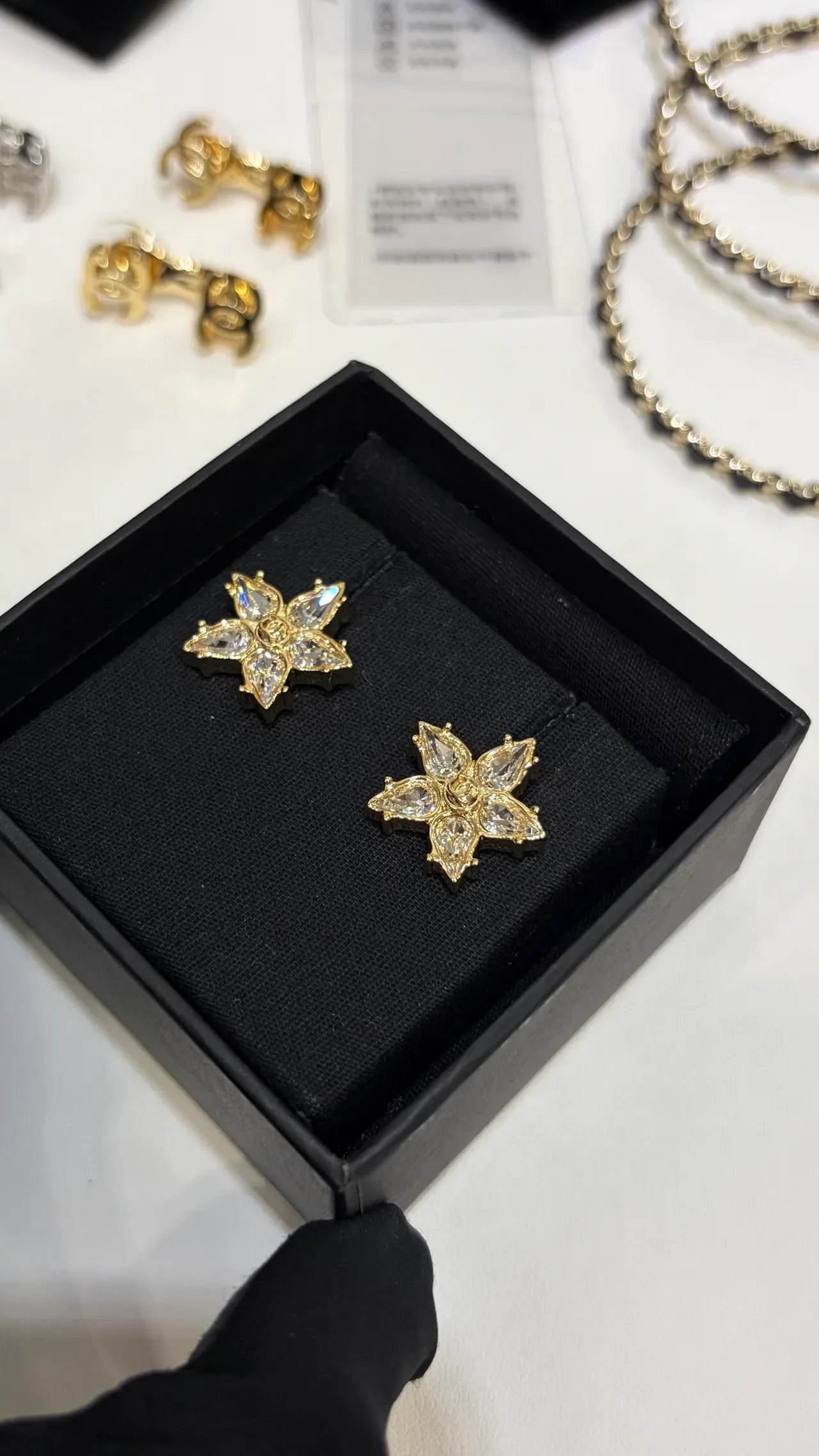 Chanel Gold Transparent Floral Starburst Crystal-Encrusted Earrings 8