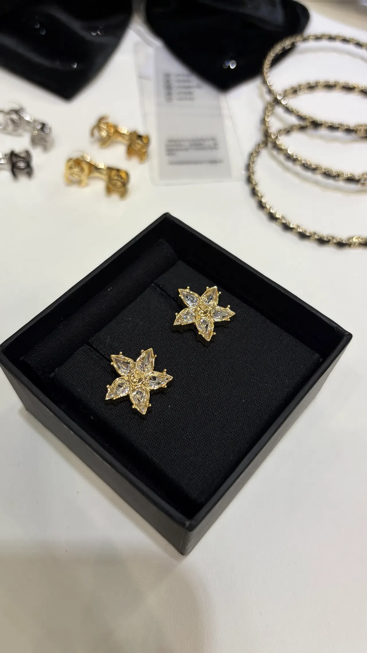 Chanel Gold Transparent Floral Starburst Crystal-Encrusted Earrings 9