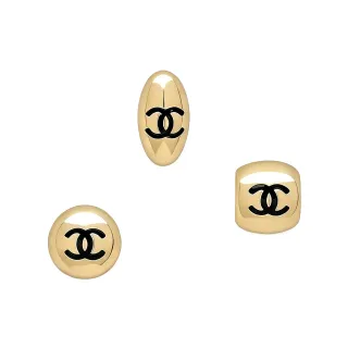 Chanel قابل للتبديل شعار ذهبي أسود معدن مينا حلقات أذن