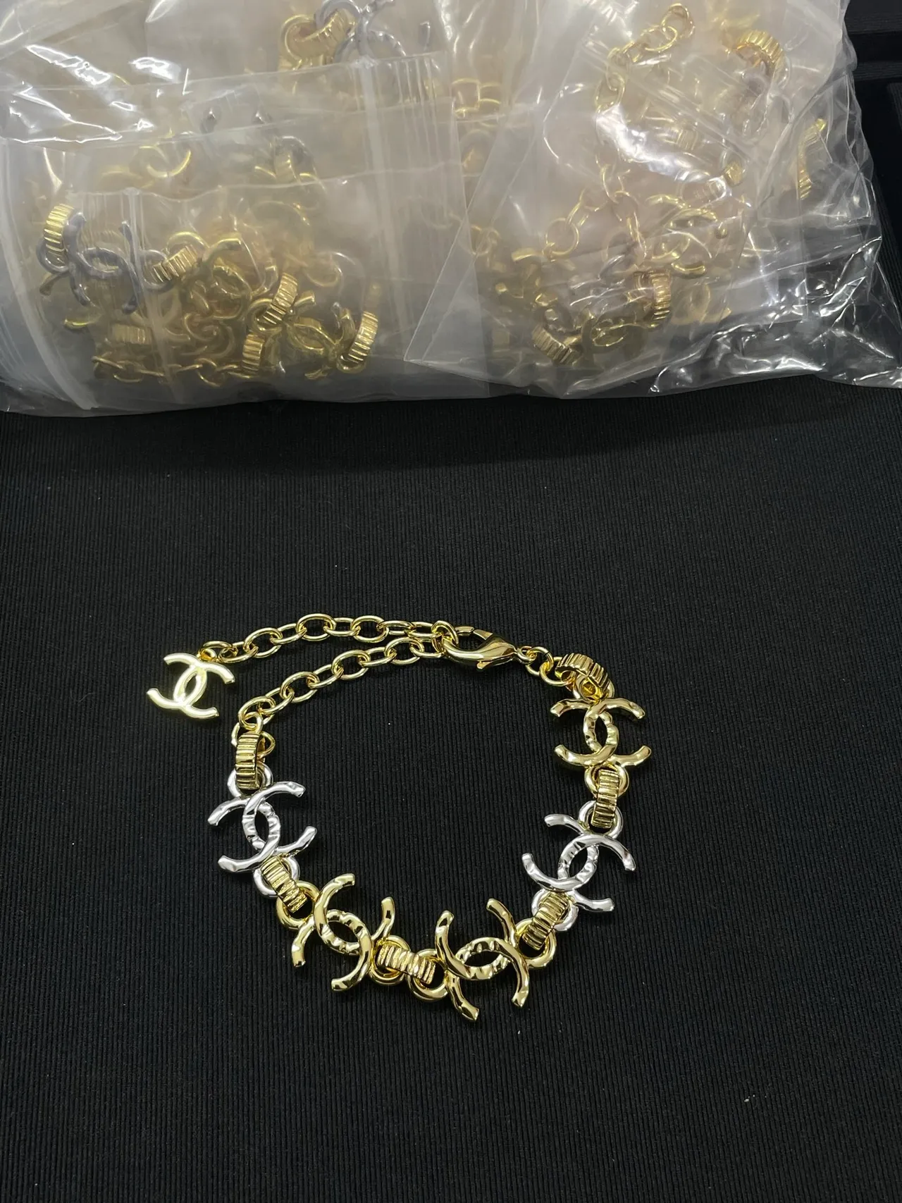 Chanel Interlocking CC Hammered Gold and Silver Necklace 7