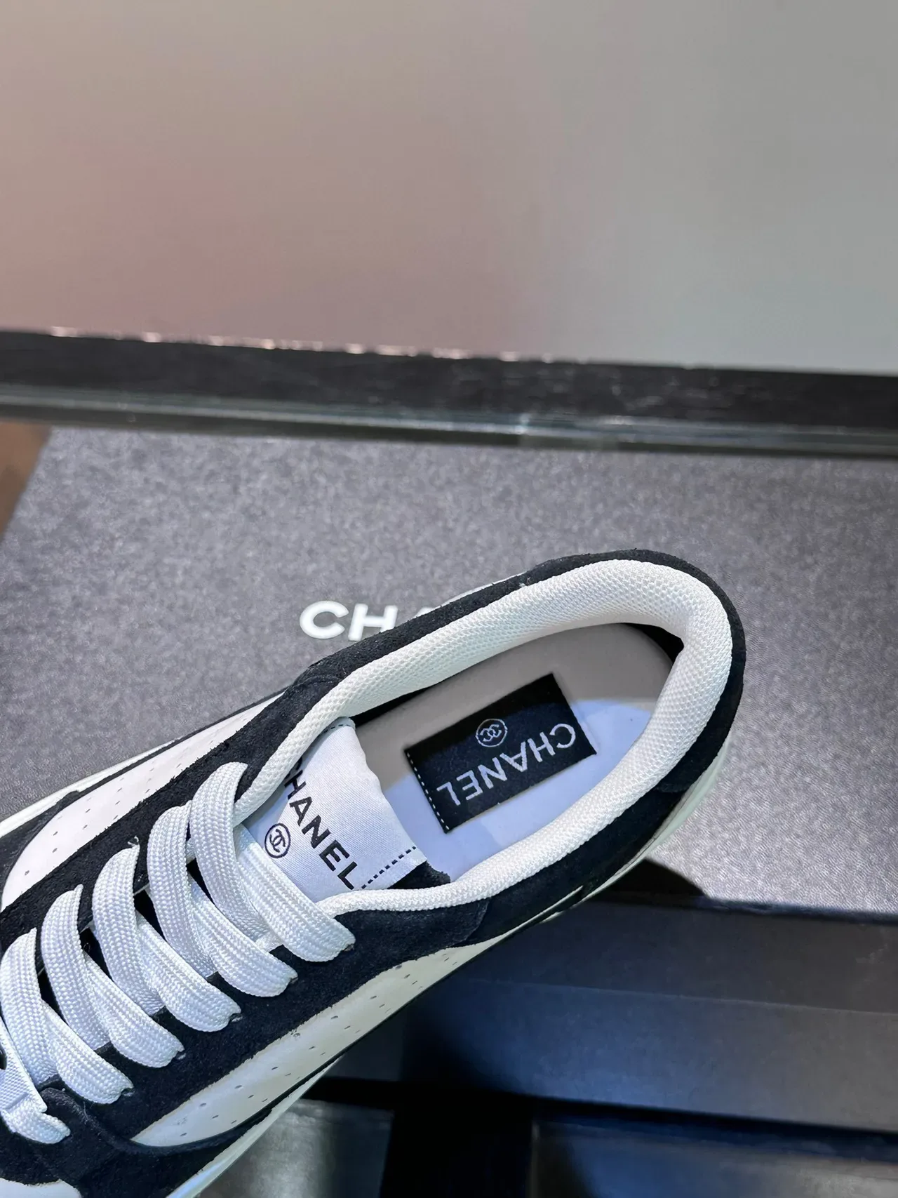 Chanel Lifestyle Sneaker Black White Perforated Leather Suede Overlay Lifestyle Sneakers 8