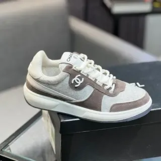 Chanel Lifestyle Sneaker Gray Brown Layered Felt And Suede Upper Interlocking CC Logo Lifestyle Sneakers
