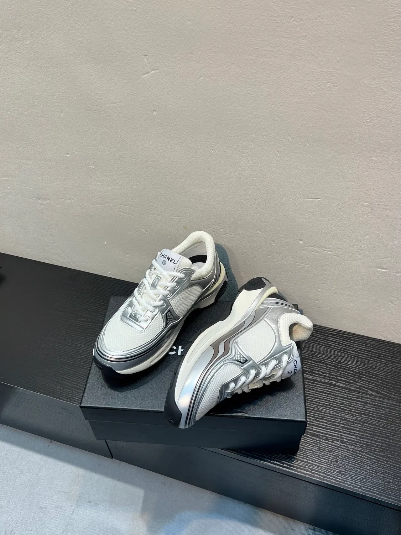 Chanel Lifestyle Sneaker White Silver Mesh And Metallic Overlays Interlocking CC Logo Lifestyle Sneakers 4