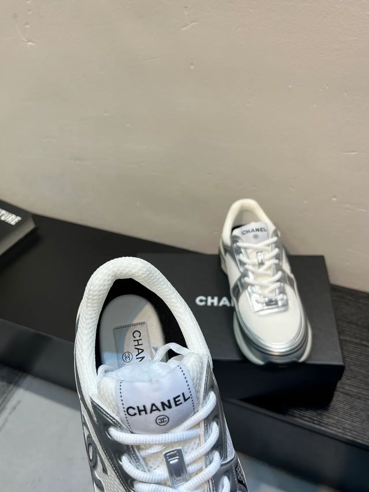 Chanel Lifestyle Sneaker White Silver Mesh And Metallic Overlays Interlocking CC Logo Lifestyle Sneakers 7