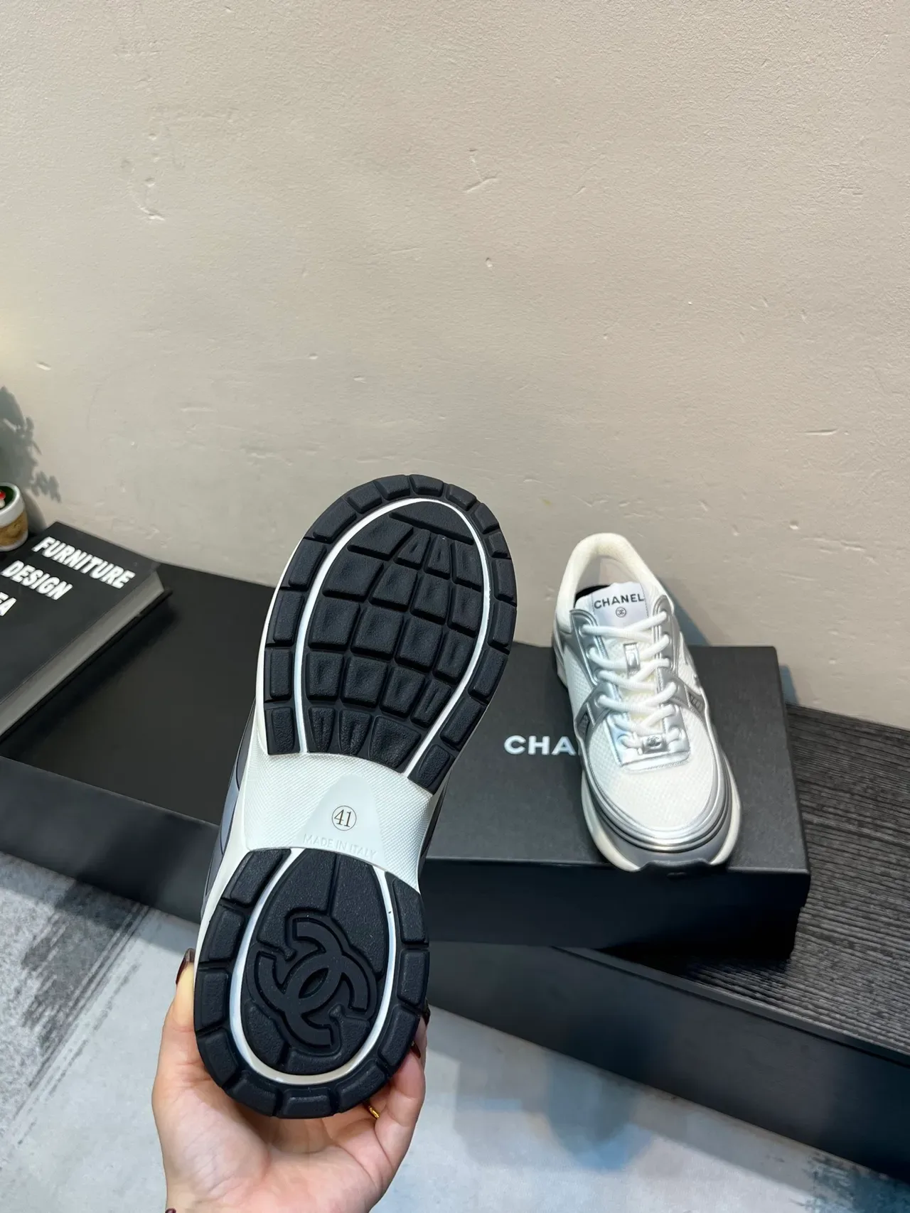 Chanel Lifestyle Sneaker White Silver Mesh And Metallic Overlays Interlocking CC Logo Lifestyle Sneakers 8