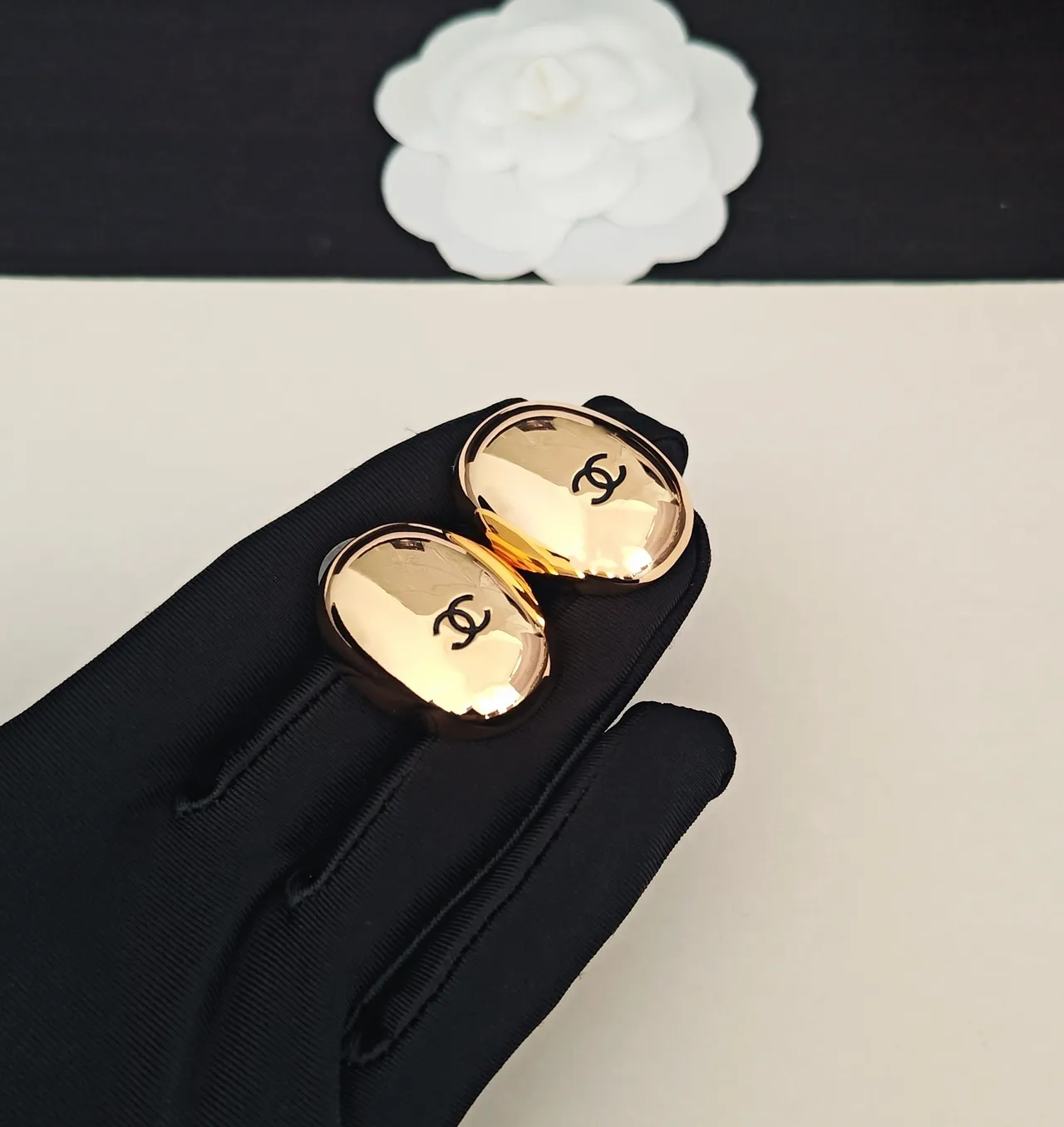 Chanel Logo Oval Gold-Tone Clip-On Earrings 5