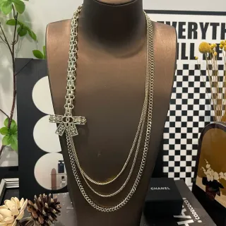 Chanel 多链 银色 蝴蝶结 CC 吊坠 项链