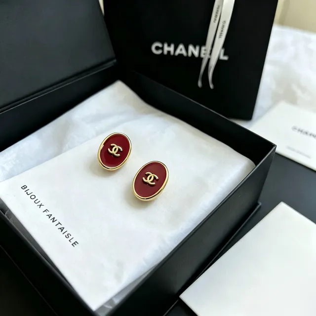 Chanel Oval Enamel CC Stud Earrings 7