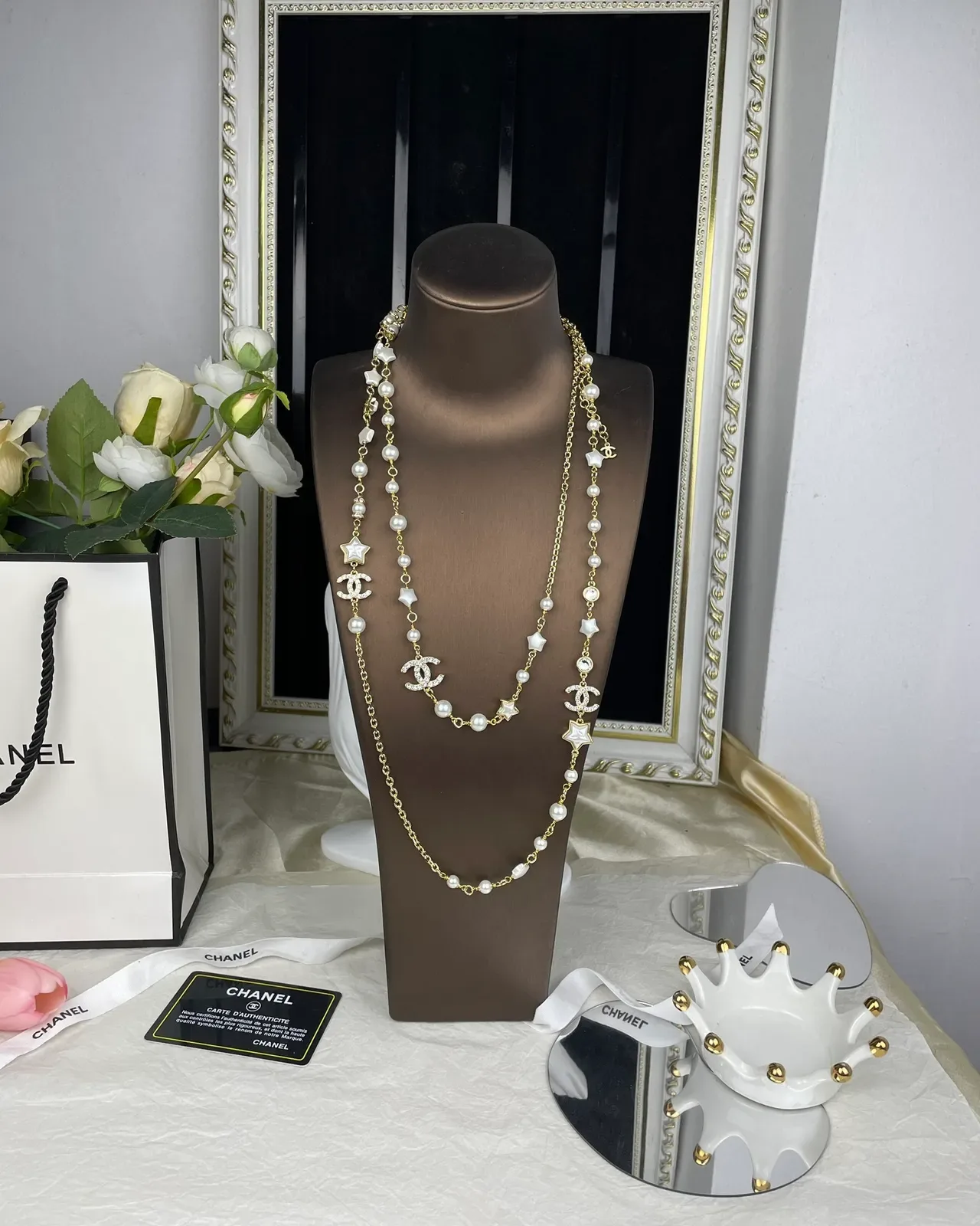 Chanel Pearl and Star Motif Gold-Tone Multi-Strand Necklace 4
