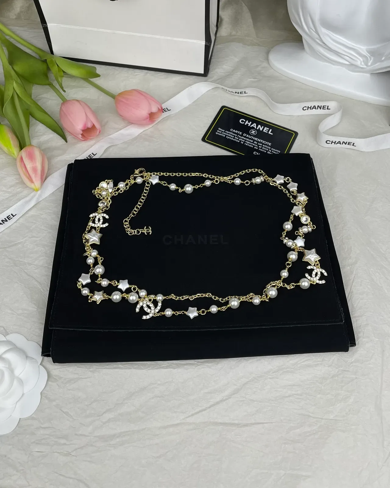Chanel Pearl and Star Motif Gold-Tone Multi-Strand Necklace 8