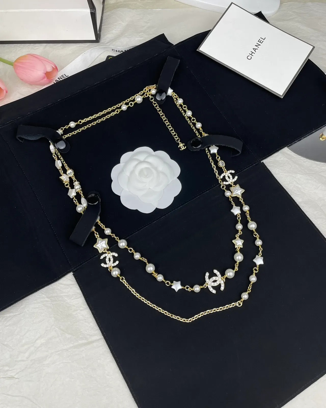 Chanel Pearl and Star Motif Gold-Tone Multi-Strand Necklace 10