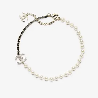 Chanel Pearl & Chain White Black Strand Interwoven Bracelet