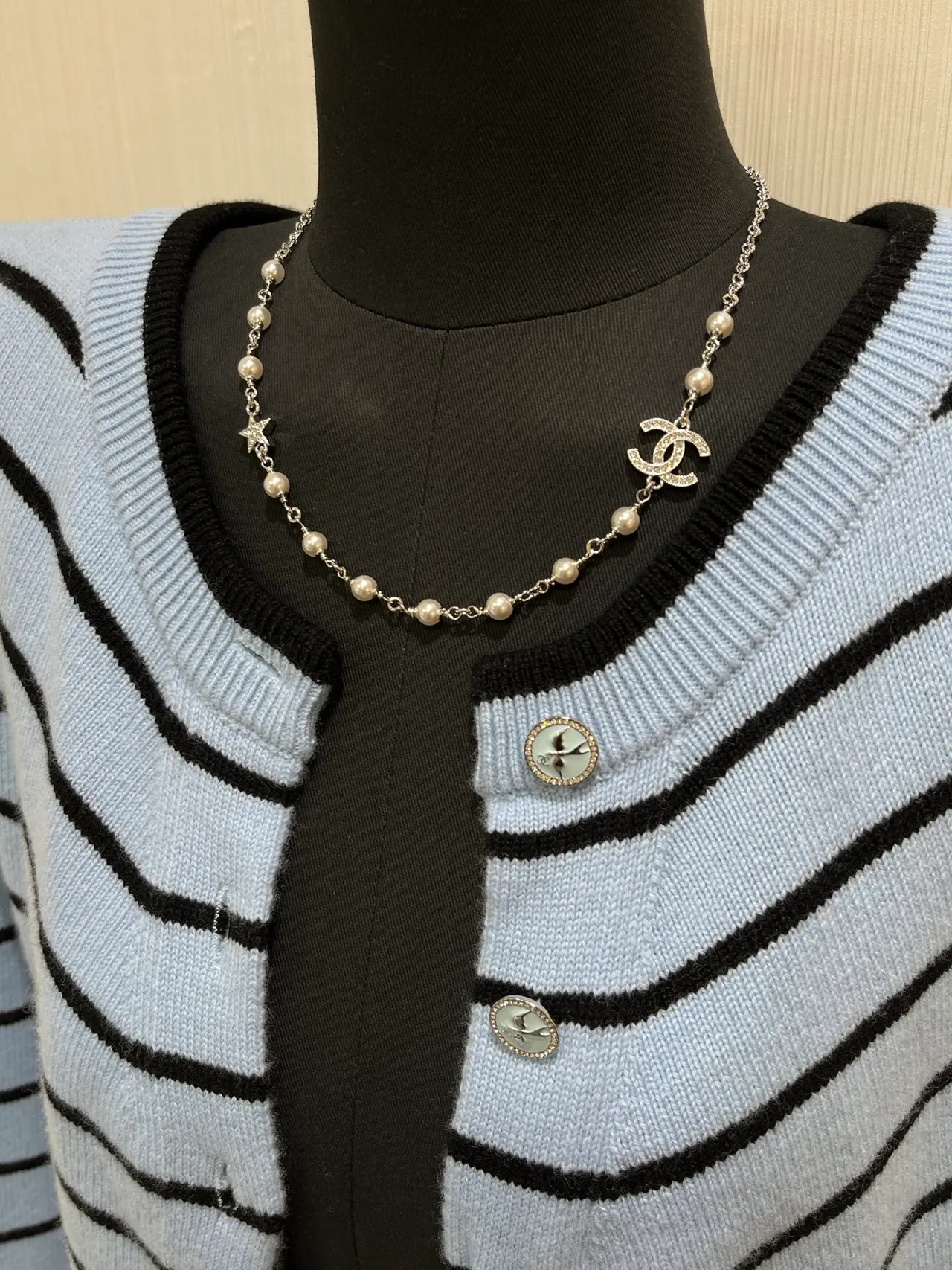 Chanel Cadena Plata Blanca Cadena Perlas Cultivadas Collar 7