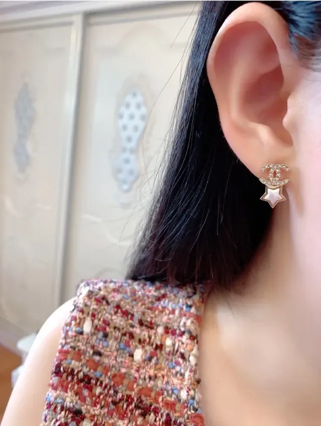 Chanel Star CC Pavé Crystal and White Enamel Stud Earrings 3