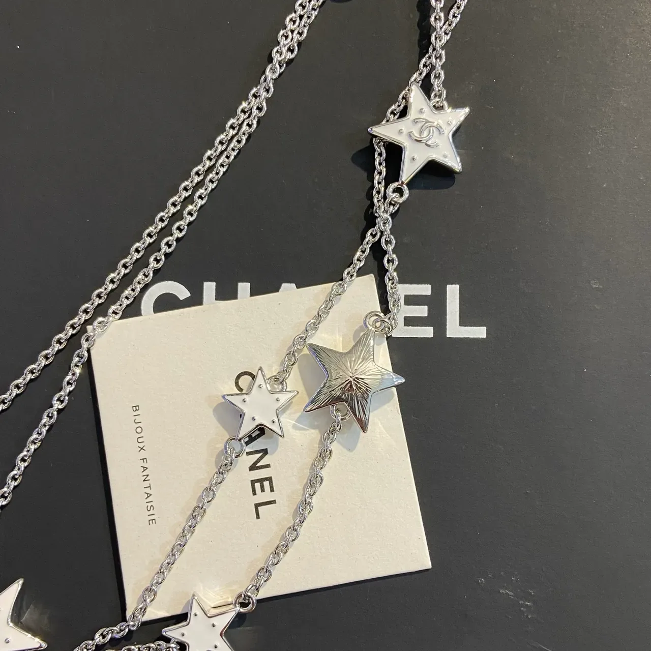 Chanel Star Motif Enamel-Filled Silver Chain Necklace 3