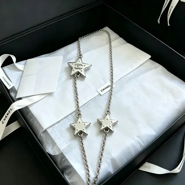 Chanel Star Motif Enamel-Filled Silver Chain Necklace 4