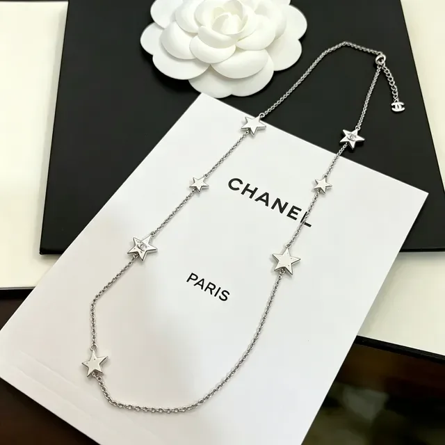 Chanel Star Motif Enamel-Filled Silver Chain Necklace 5
