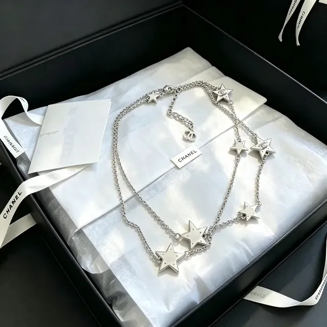 Chanel Star Motif Enamel-Filled Silver Chain Necklace 6