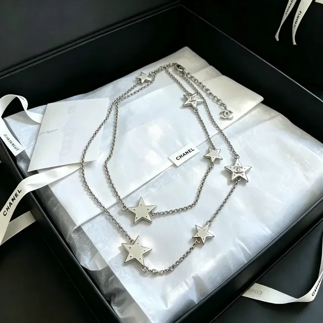 Chanel Star Motif Enamel-Filled Silver Chain Necklace 8