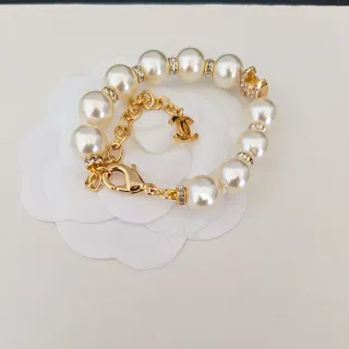 Chanel Pulseira Corrente Com Pérolas Ouro Branco