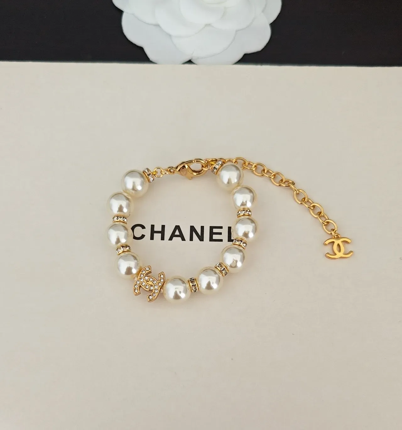 Chanel White Gold Pearl-Bead Chain Bracelet 2