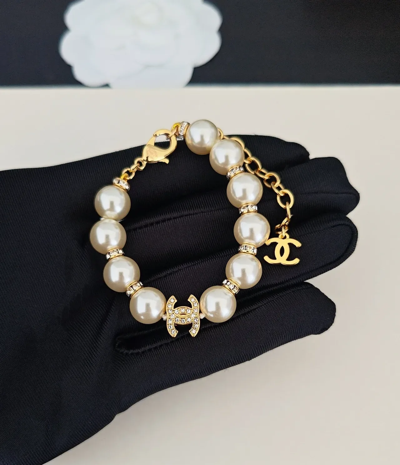 Chanel White Gold Pearl-Bead Chain Bracelet 3